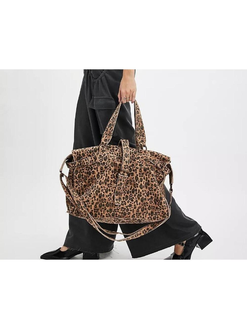 Free People Leopard Print Tote Bag in Tan and Black